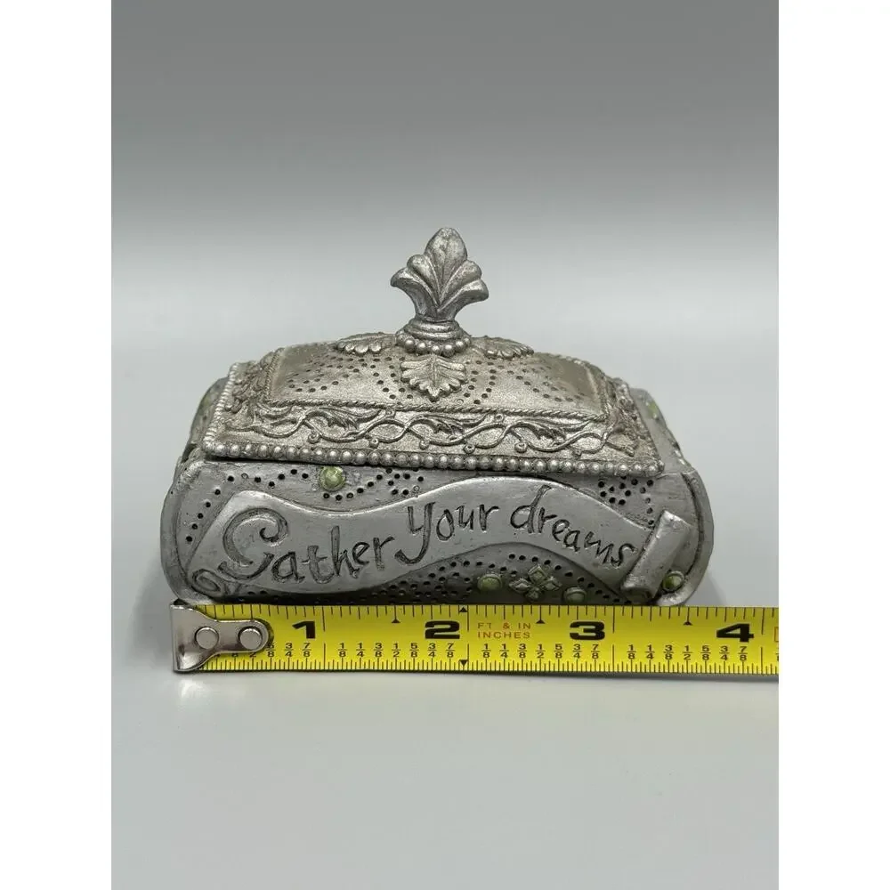 Gray‎ Colored Victorian Design Style “Gather Your Dreams” Trinket Box READ